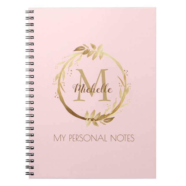 Caderno Espiral Quic Personalizado Blush Rosa Dourado Monograma Mi (Frente)