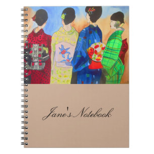 Caderno Espiral Quimono de primavera arte japonesa de Geisha
