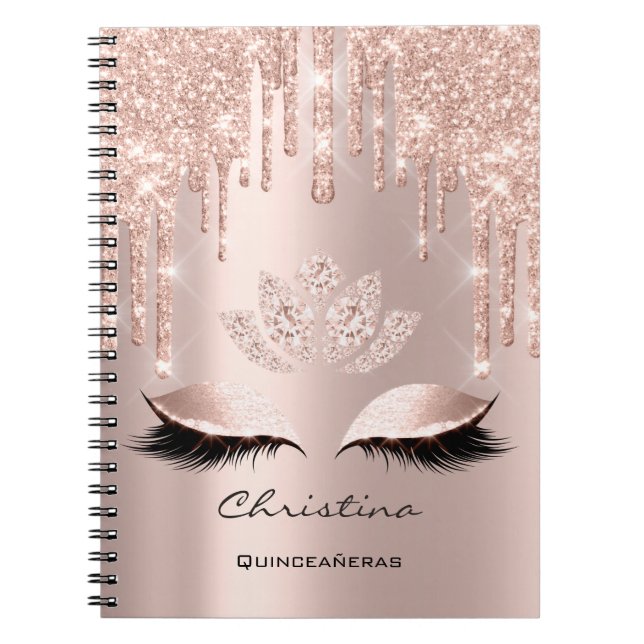 Caderno Espiral Quinceañeras 16th Lashes Rosa Spark Lotus (Frente)