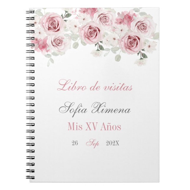 Caderno Espiral Quinto Livro De Convidado Floral Cor-De-Rosa (Frente)