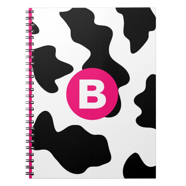Caderno Espiral Quirky Cow Patch Pattern Pink Monogram (Frente)
