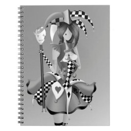 Caderno Espiral Quirky Jester e Puppet King Cinzas monocromáticas