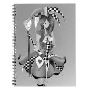 Caderno Espiral Quirky Jester e Puppet King Cinzas monocromáticas
