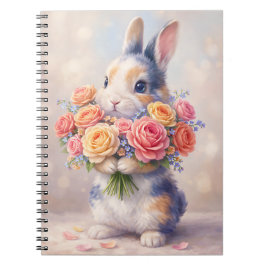 Caderno Espiral Rabbit design notebook with flowers / spiral noteb