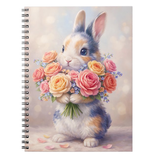 Caderno Espiral Rabbit design notebook with flowers / spiral noteb (Frente)