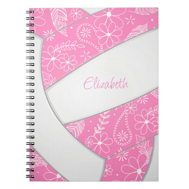 Caderno Espiral rabisco de vôlei cor-de-rosa branca (Frente)