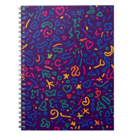 Caderno Espiral Rabisco divertido formas vibrantes coloridas