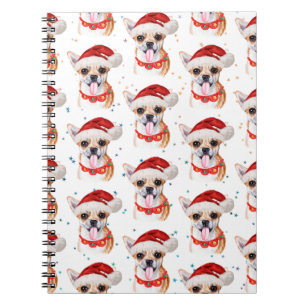 Caderno Espiral Raça Chihuahua Padrão de Cachorro em Aquarela Nata
