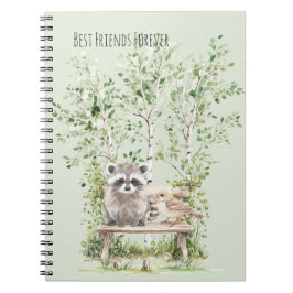 Caderno Espiral Raccoon Bird Bench Best Friends Forever Birch Tree