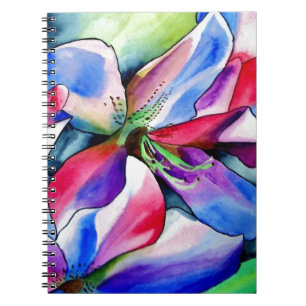 Caderno Espiral Rainbow Azalea flor original de aquarela