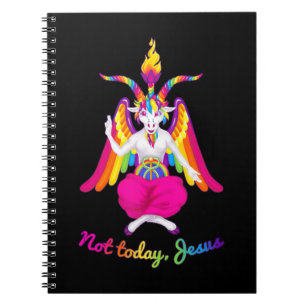 Caderno Espiral Rainbow Baphomet Não Hoje Jesus Kawaii Satã
