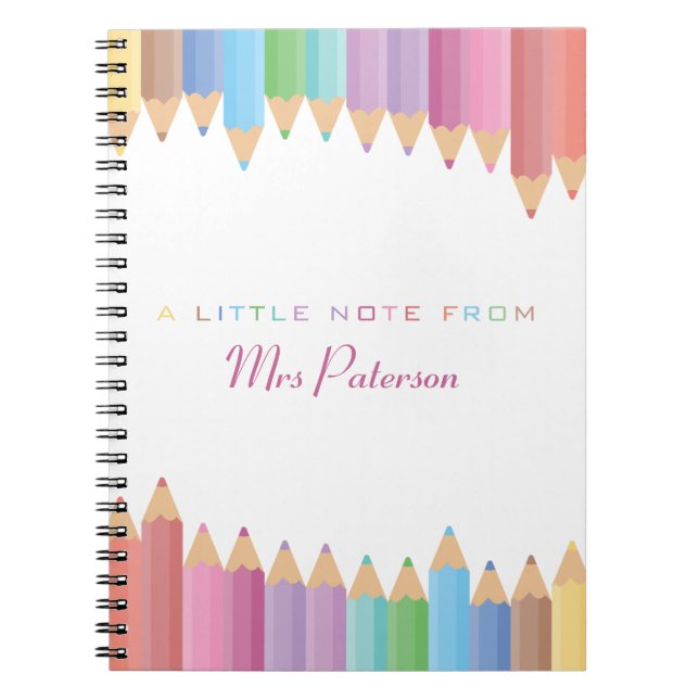 Caderno Espiral Rainbow Crayons Professora Apreciação Bonita Color (Frente)