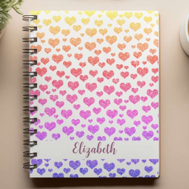 Caderno Espiral Rainbow Faux Glitter Hearts Brilhante Personalizad (Criador carregado)