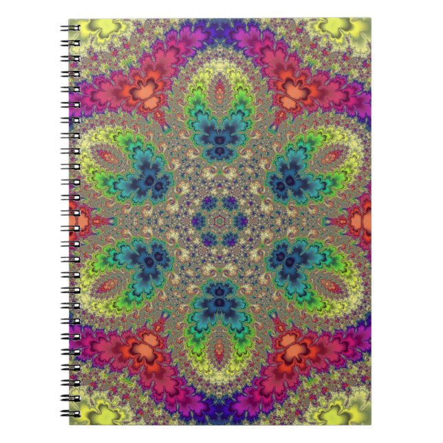 Caderno Espiral Rainbow Fractal Mandala (Frente)
