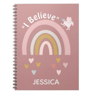 Caderno Espiral Rainbow Hearts Believe in Unicorns Personalised