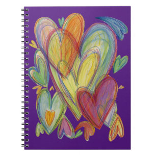 Caderno Espiral Rainbow Hearts Love Art Diário Notebook