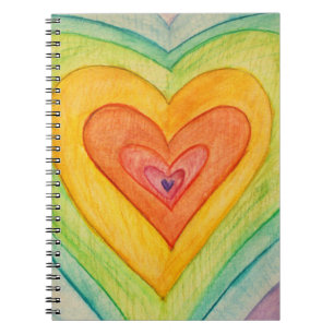 Caderno Espiral Rainbow Hearts Love Art Notebook Diário