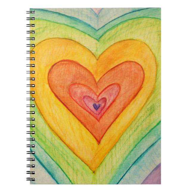 Caderno Espiral Rainbow Hearts Love Art Notebook Diário (Frente)