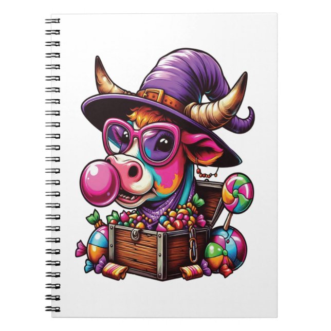 Caderno Espiral Rainbow Highland Cow Halloween (Frente)