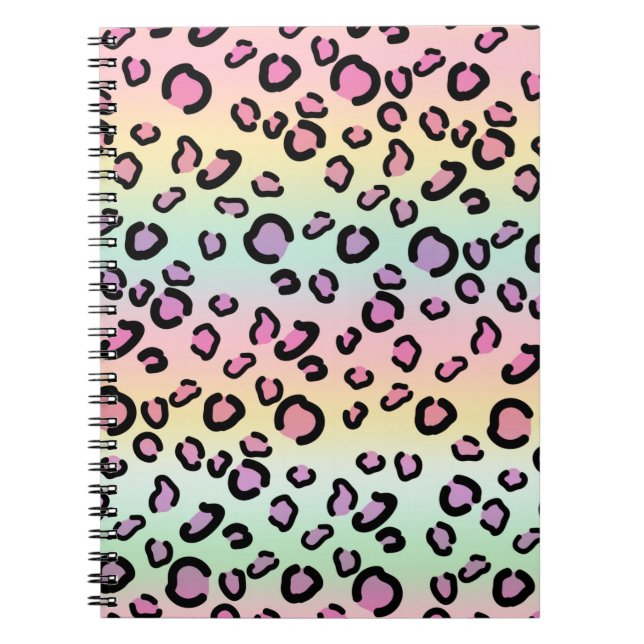 Caderno Espiral Rainbow Leopard Imprime estética Cheetah Patterna (Frente)