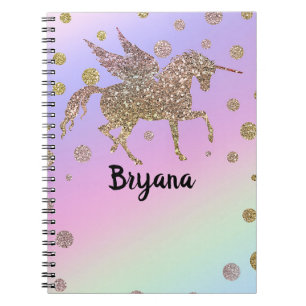 Caderno Espiral Rainbow Pastel Dourado Dots Unicorn Trendy Girls