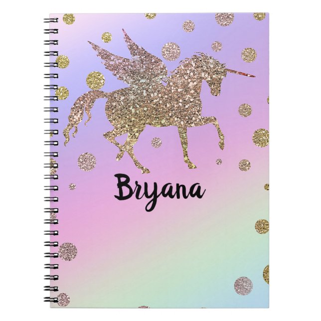 Caderno Espiral Rainbow Pastel Dourado Dots Unicorn Trendy Girls (Frente)