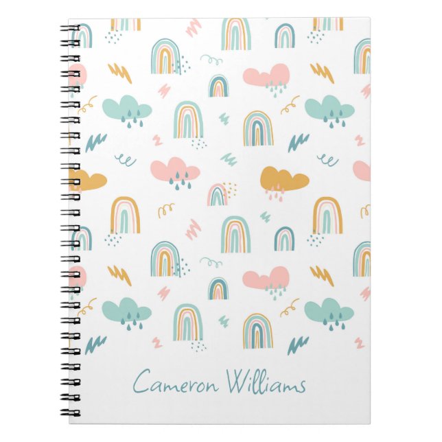 Caderno Espiral Rainbow & Rain Cloud Patterno (Frente)