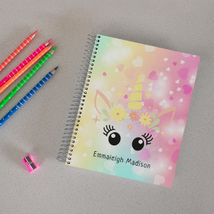 Caderno Espiral Rainbow Unicorn com Corações Monograma