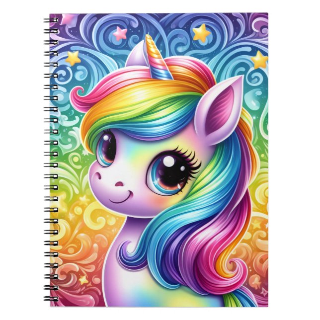 Caderno Espiral Rainbow unicorn cute fun notebook (Frente)