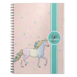 Caderno Espiral Rainbow Unicorn, Estrelas Coloridas Monograma