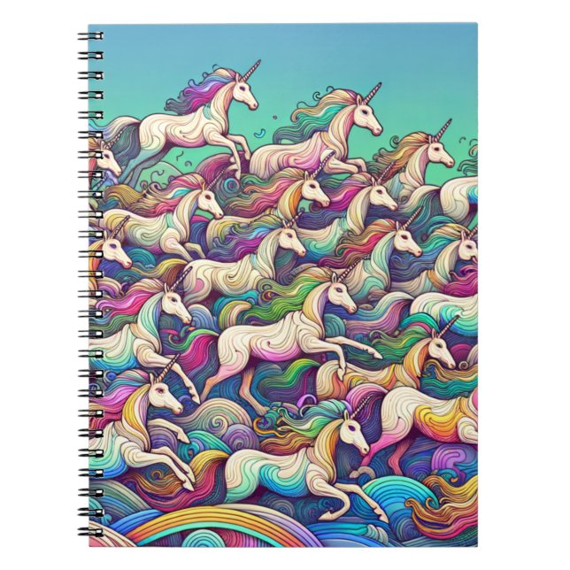 Caderno Espiral Rainbow Unicorn Fantasy Art Notebook (Frente)