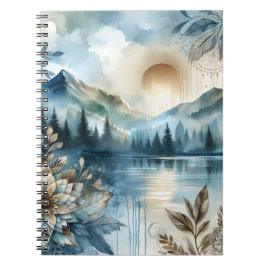Caderno Espiral Rainer Day Watercolor Mountain Lake Rustic Boho