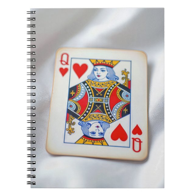 Caderno Espiral Rainha de Copas em Tecido de Cetim Branco (Frente)