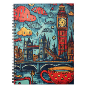 Caderno Espiral Rainy Day in London, Ilustração Colorida de Dodle