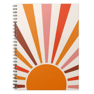 Caderno Espiral Raios do Sol Retrospectivo Laranja Vermelho Amarel