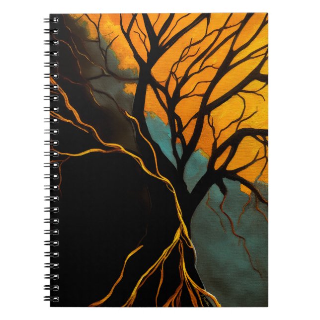 Caderno Espiral Raízes Douradas e Árvore do Crepúsculo (Frente)