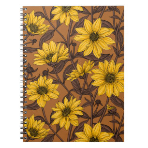 Caderno Espiral Raízes solares, girassol selvagem, amarelo e casta