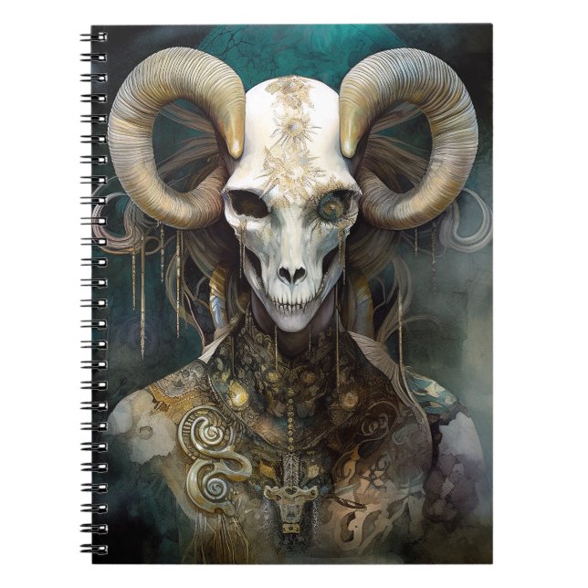 Caderno Espiral Ram Skull Surreal Fantasy Art (Frente)