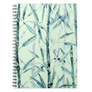 Caderno Espiral Ramais bambu, branco, verde, folhas, bambu