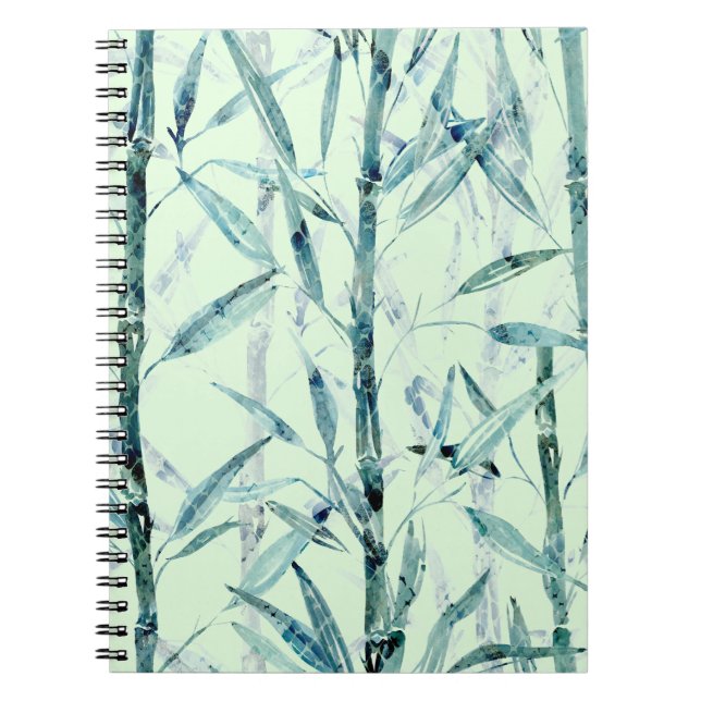 Caderno Espiral Ramais bambu, branco, verde, folhas, bambu (Frente)