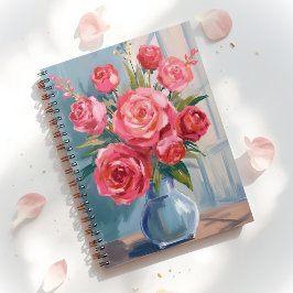Caderno Espiral Ramalhete de Rosas | Floral em Aquarela Vaso de Fl