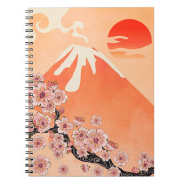 Caderno Espiral Ramificação Sakura e vulcão