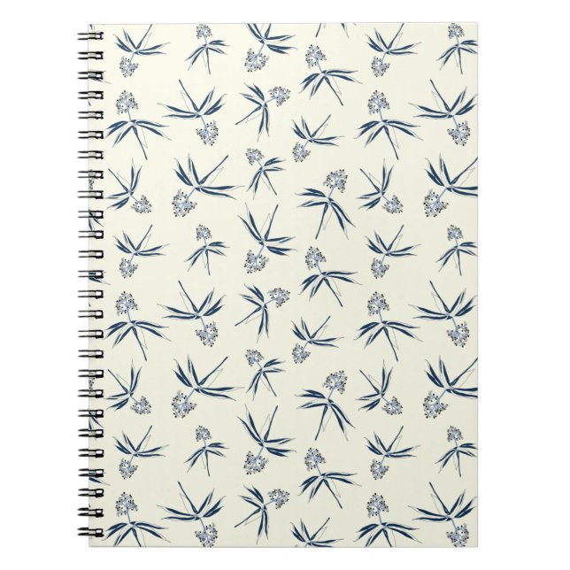 Caderno Espiral Ramificações Azuis de Budding no creme - padrão pe (Frente)