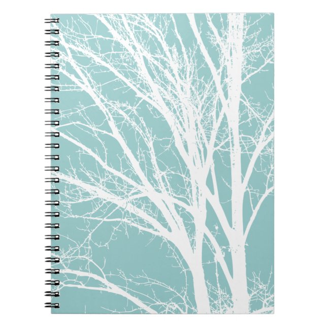 Caderno Espiral Ramificações de Árvores Brancas Rustic Blue (Frente)