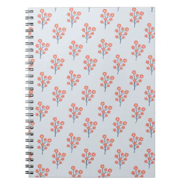 Caderno Espiral Raminhos de Flor de Coral no padrão Azul Nebuloso