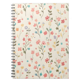 Caderno Espiral Raminhos Delicados de Flores Silvestres em Aquarel