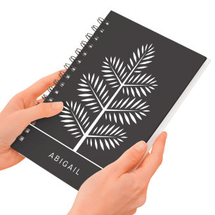 Caderno Espiral Ramo Tropical Botânico Elegante Preto e Branco