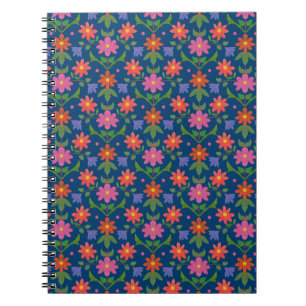 Caderno Espiral Rangoli Flores Bolinhas no Bloco de Anotações Azul