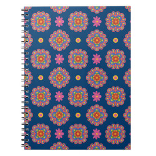 Caderno Espiral Rangoli, Flores e Bolinhas, Blue Notebook