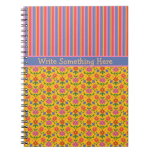 Caderno Espiral Rangoli Flores, Stripes Notebook para Personalizar
